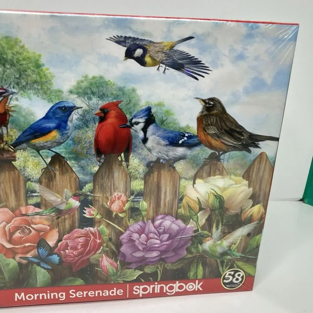 Springbok MORNING SERENADE 500 Piece Puzzle Birds Birdhouse Roses Cardinals